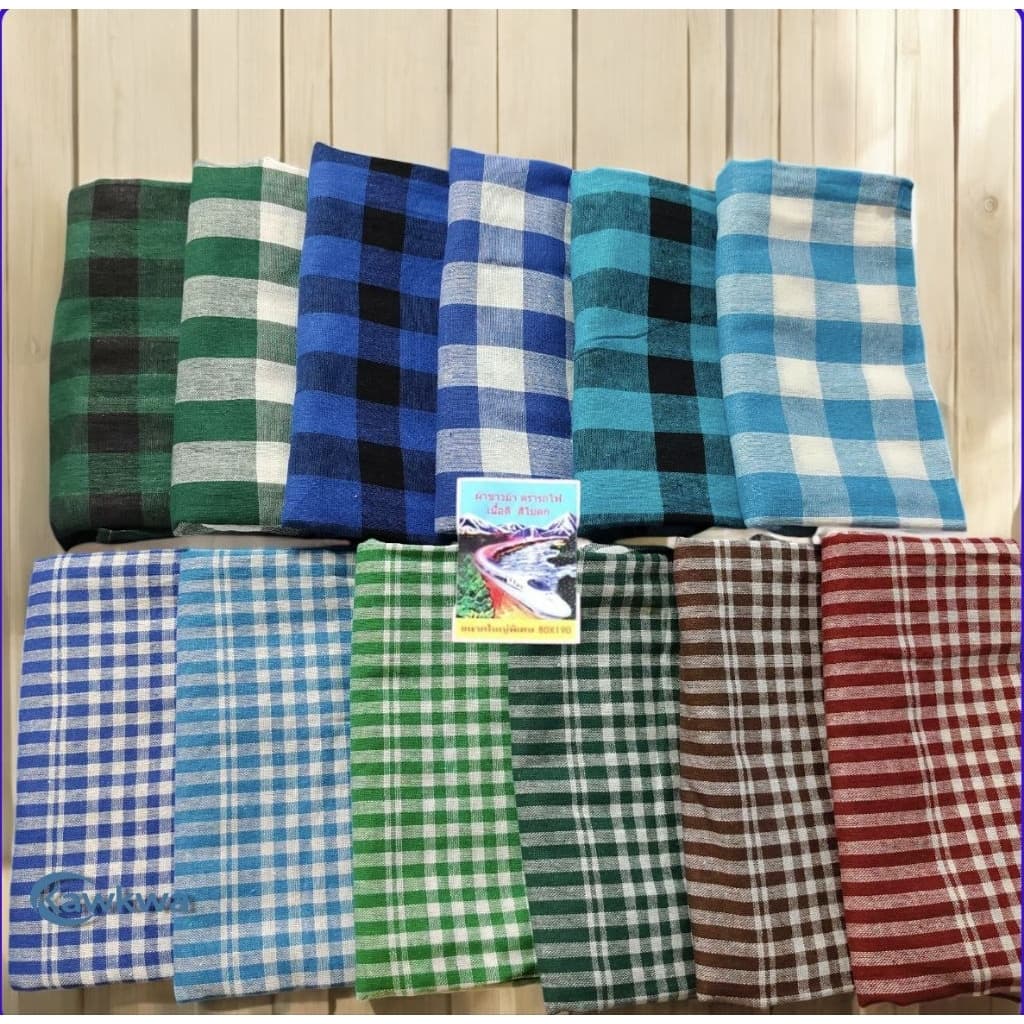 ผ้าขาวม้า ผ้าฝ้าย ผ้าไม่หด สีไม่ตก เย็บชายทุกผืน ขนาด 80×190 cm ขนาดมาตรฐาน รูปที่ 2