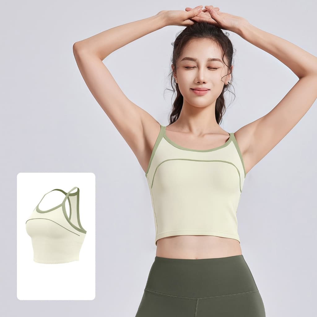 mvp sport ยกทรงสำหรับสตรี Sport Bra ออกกำลังกาย เสื้อบราโยคะ สปอร์บราสายไขว้หลัง แผ่นรองหน้าอกคงที่ในตัว รูปที่ 5