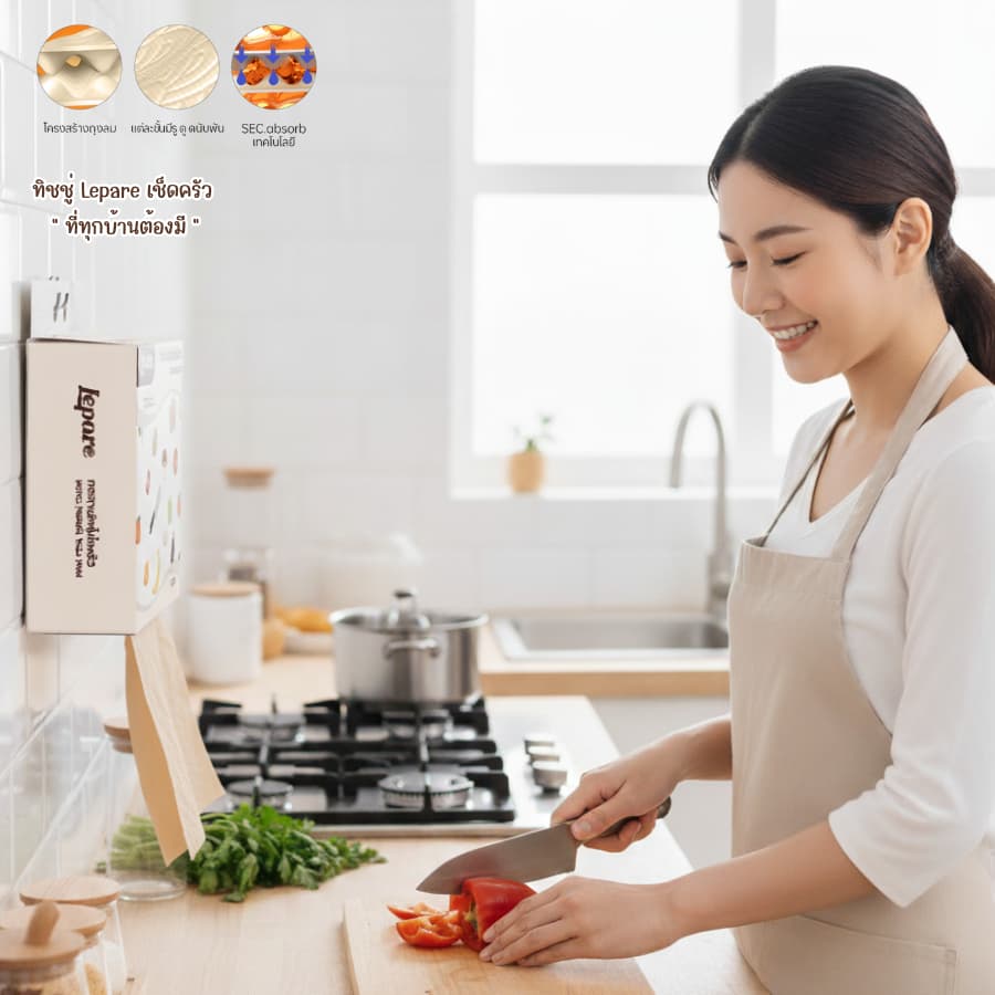 ทิชชู่เช็ดครัว Lepare แบบแขวน 2 ชั้น 460 แผ่น ใช้ในครัวเรือน ซึมซับน้ำมันและน้ำได้ดี รูปที่ 4