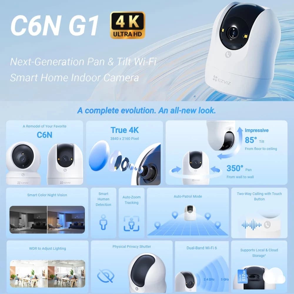 กล้องวงจรปิดไร้สาย EZVIZ รุ่น C6N G1 - 3K 5MP / 4K 8MP Pan & Tilt Wi-Fi Camera รูปที่ 3