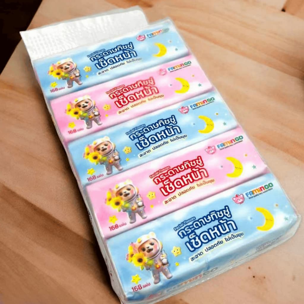 1 แถม 1 FAMINGO กระดาษเช็ดหน้า ลายหมีอวกาศ กระดาษทิชชู่ เหนียวนุ่มหนา 2 ชั้น 1 แพ็ค บรรจุ 5 ห่อ x 168 แผ่น รูปที่ 4