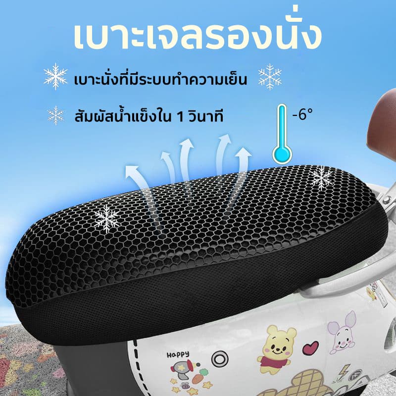 เบาะมอเตอร์ไซค์ ตาข่ายหุ้มเบาะมอเตอร์ไซค์ วัสดุเจล ผลิตในประเทศญี่ปุ่น ใช้กับสกู๊ตเตอร์/มอเตอร์ไฟฟ้า เบาะเจลรังผึ้ง รูปที่ 1