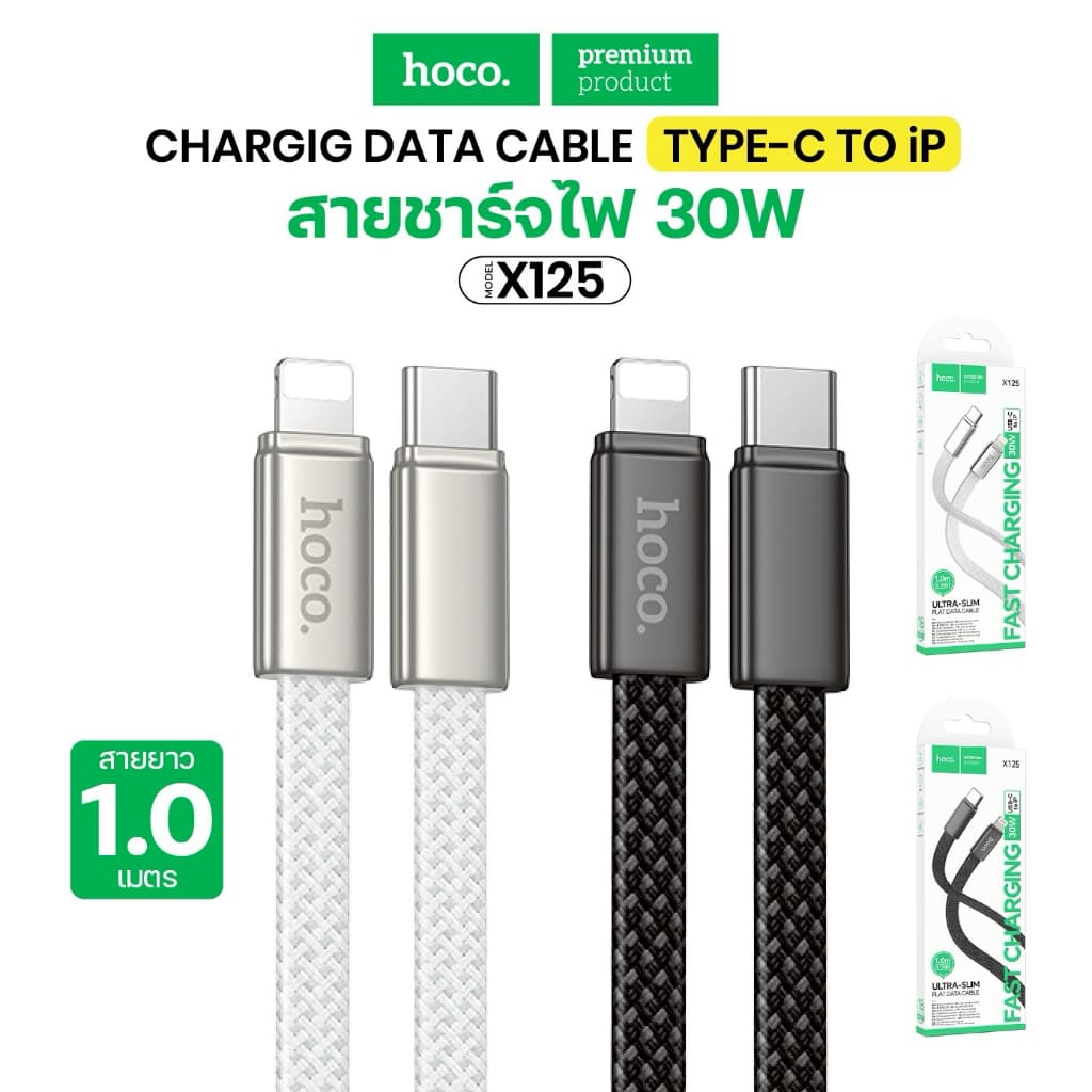 hoco. X125 สายถักไนลอน รองรับการชาร์จรวดเร็ว 60W รองรับ PD ชาร์จเร็ว เข้ากันได้ TypeC/Li ความยาวหนึ่งเมตร รูปที่ 2