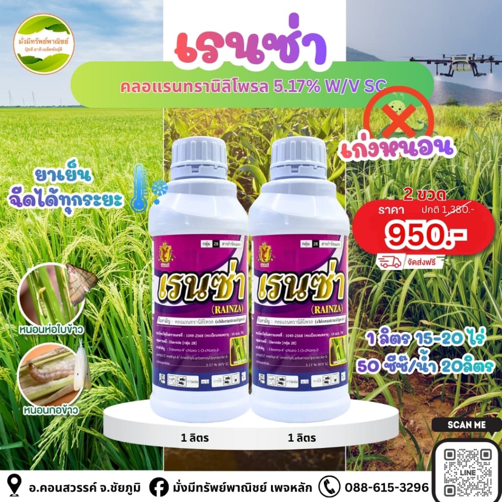 เรนซ่า ขนาด 1 ลิตร เก่งหนอนกอทุกชนิด หนอนกินใบ หนอนเจาะคอรวง หนอนดื้อสาร 1 ขวด 15-20ไร่ รูปที่ 2
