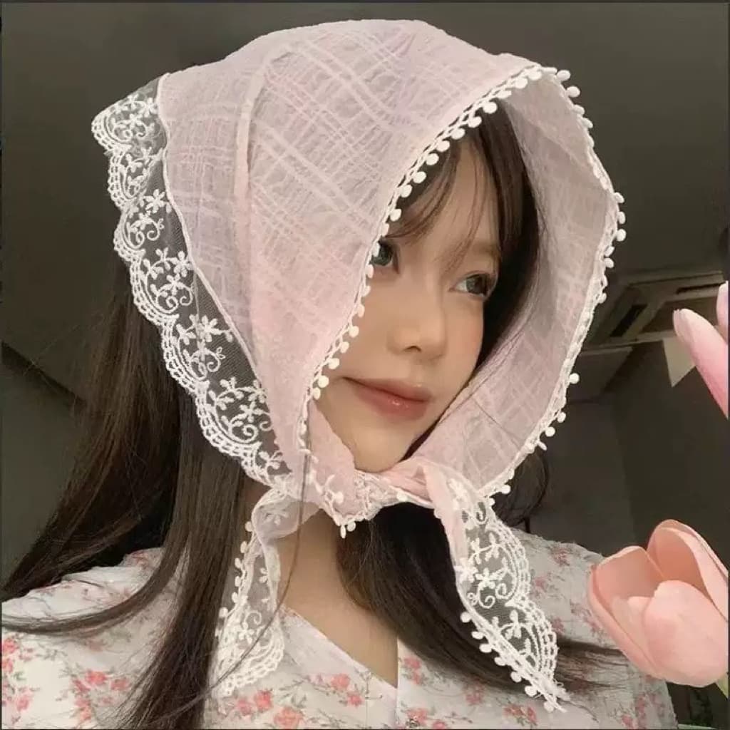 ผ้าโพกศีรษะ ทรงสามเหลี่ยม แต่งลูกไม้ สไตล์ฝรั่งเศส แฟชั่นสําหรับสตรี Y2K รูปที่ 6