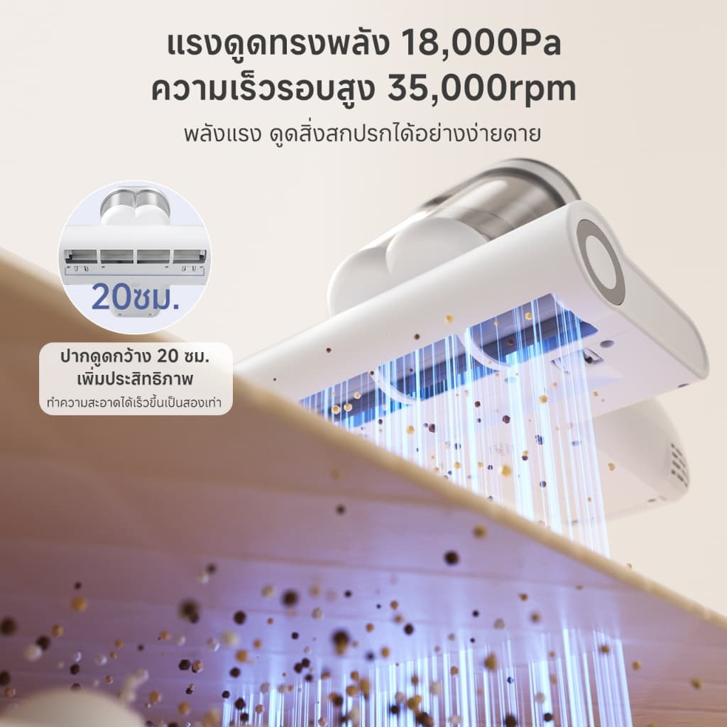Simplus Dust Mite Vaccum เครื่องกำจัดไรฝุ่น ดีไซน์ถ้วยคู่ ฆ่าเชื้อ แรงตบ 96,000ครั้ง แรงดูด18,000Pa ลมร CMYH007 รูปที่ 5