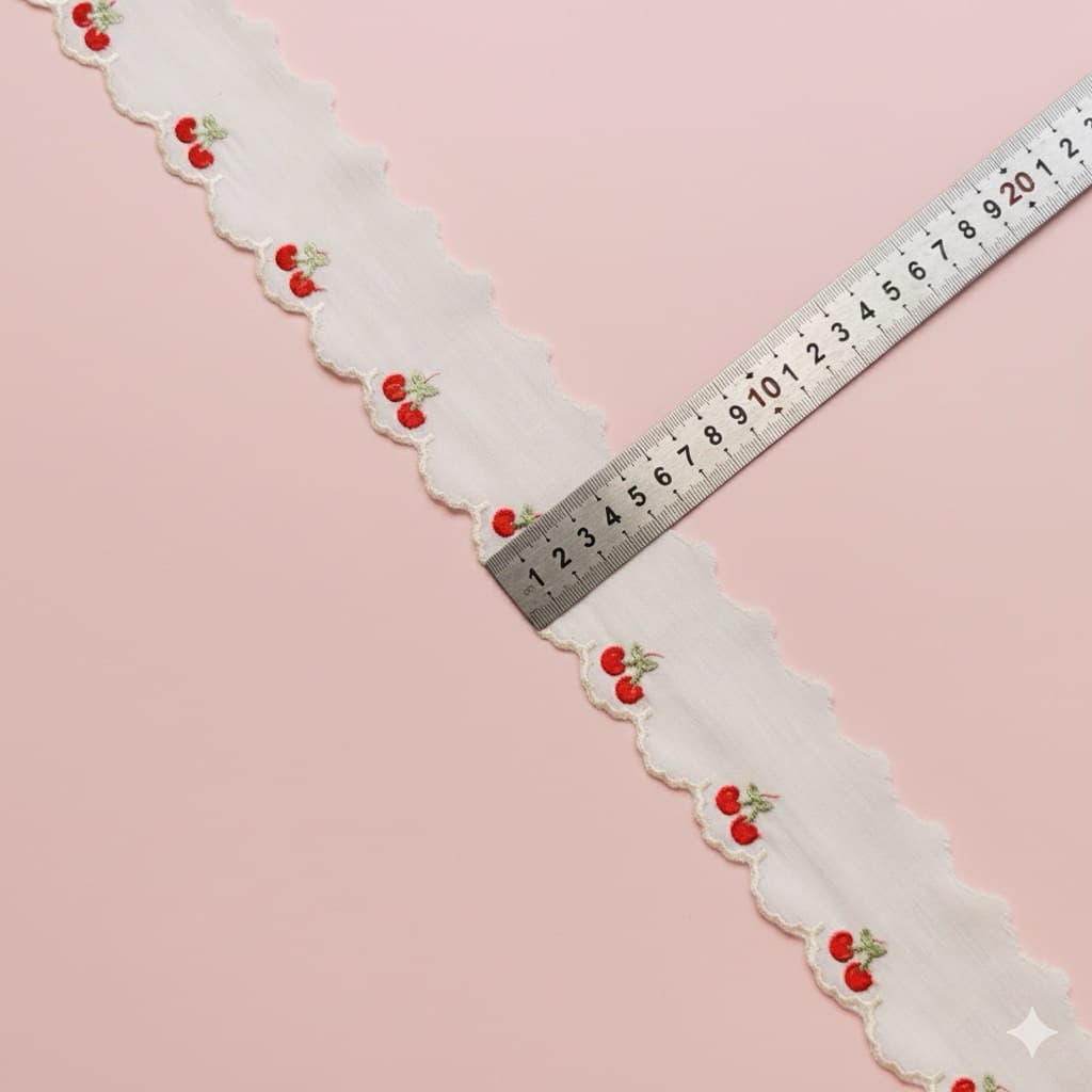 ลูกไม้ปัก กว้าง 4-5 cm. วัดครั้งละ 1 หลา ตัดยาวต่อเนื่องได้ค่ะ รูปที่ 4