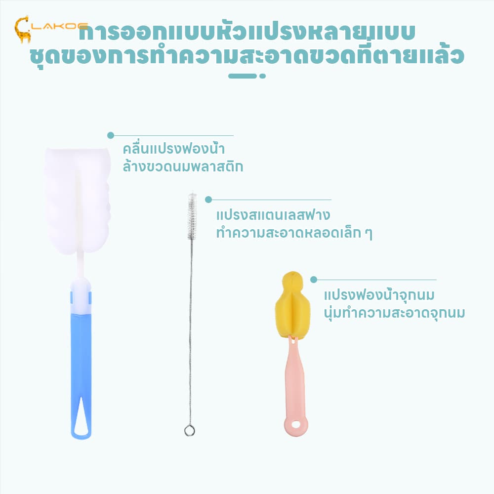 LAKOEMALL แปรงล้างขวดนม แปรงล้าง ไม่ทำให้เป็นรอย ฟองน้ำล้างจุกนม ทำความสะอาดได้หลายอย่าง ที่ล้างแก้ว รูปที่ 3