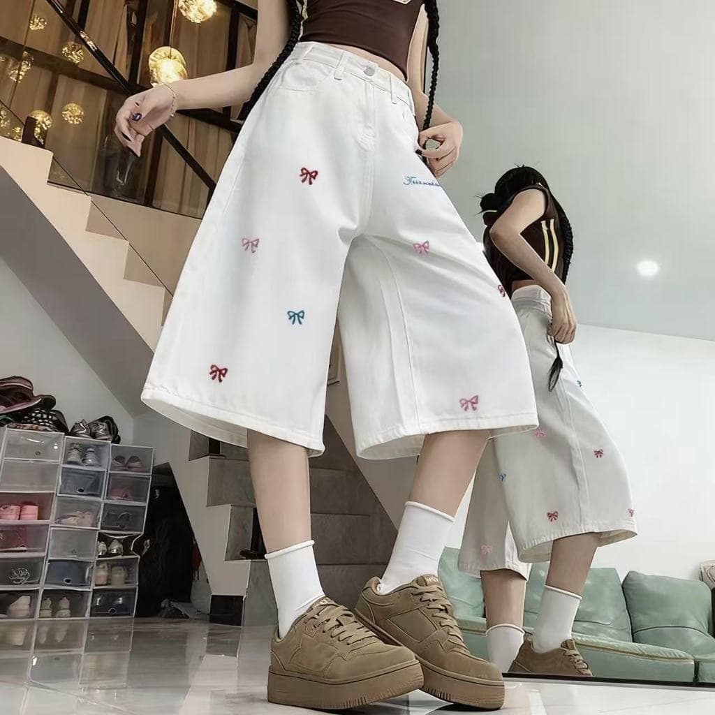 S-10XL กางเกง 7 ส่วน ปักโบว์สุดน่ารัก ผ้านิ่มใส่สบายระบายอากาศได้ดี รูปที่ 8