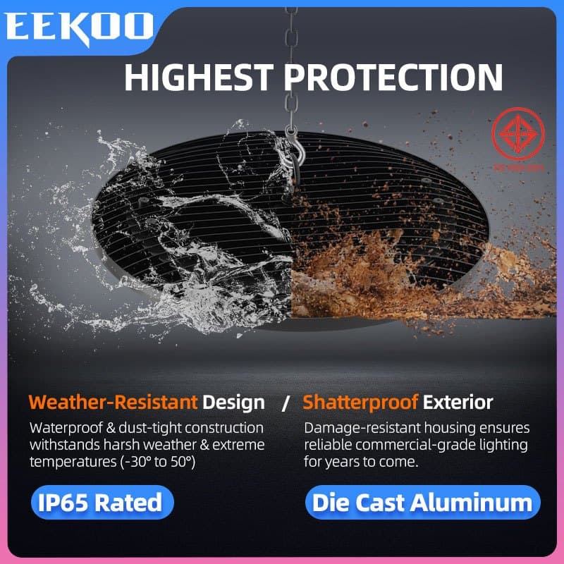 EEKOO โคมไฟไฮเบย์ โคมไฟโรงงาน 100W 150W 200W ใช้ในโกดัง ลานจอดรถ ในบริษัท สนามกีฬาและพื้นกลางแจ รูปที่ 4