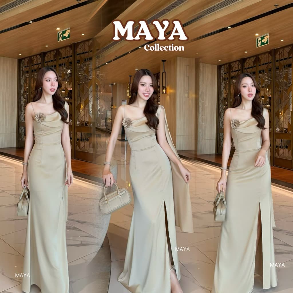 ชุดสไบ ชุดเพื่อนเจ้าสาว เข้าแล้วค่า MAYA s-xl ชุดไปงานแต่ง + ดอกไม้ G137 รูปที่ 2