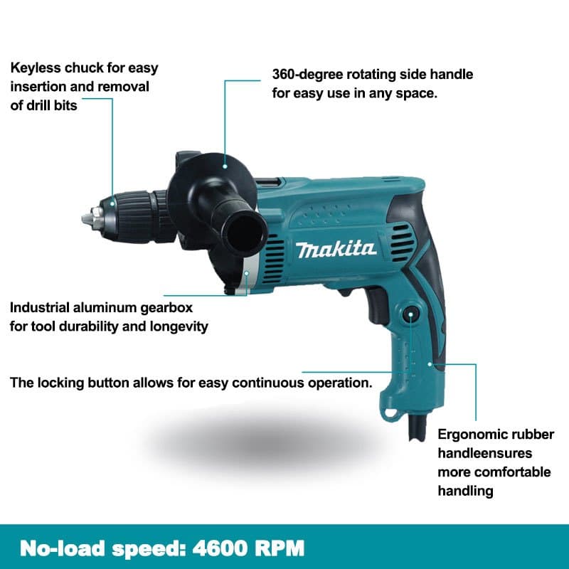 สว่านกระแทก Makita 1800W 13 มม. สว่านกระแทกสำหรับงานหนัก เครื่องมือไฟฟ้าสำหรับใช้ในครัวเรือน 220V รูปที่ 2