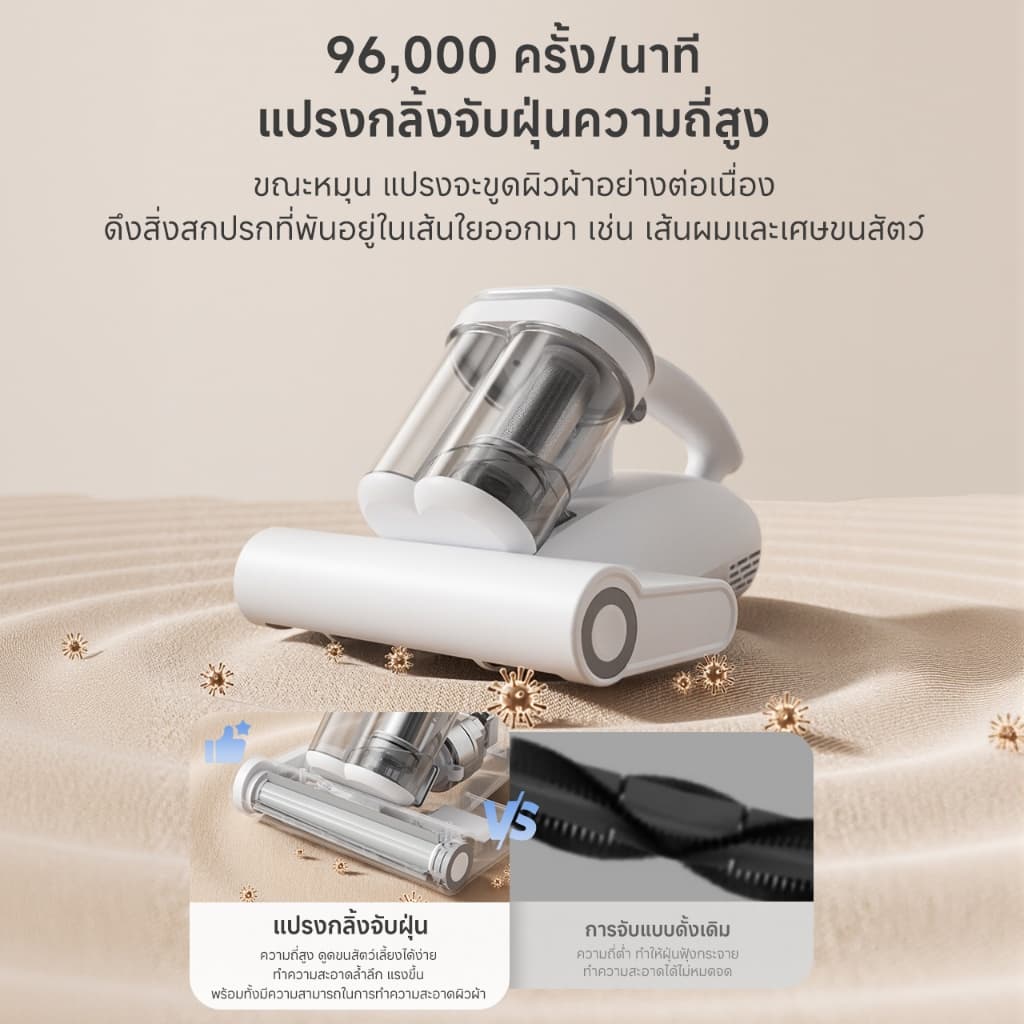 Simplus Dust Mite Vaccum เครื่องกำจัดไรฝุ่น ดีไซน์ถ้วยคู่ ฆ่าเชื้อ แรงตบ 96,000ครั้ง แรงดูด18,000Pa ลมร CMYH007 รูปที่ 4