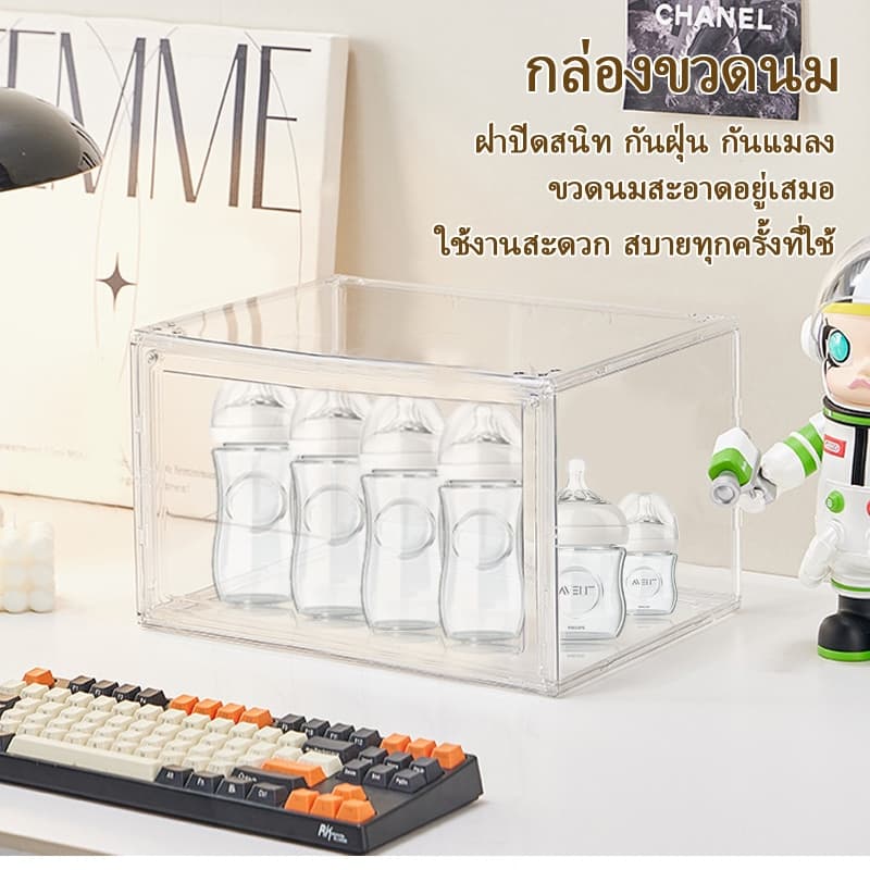 กล่องเก็บขวดนมเด็ก กล่องเก็บของใช้เด็ก 4 ชั้นความจุขนาดใหญ่ กันฝุ่นพร้อมฝาปิด รูปที่ 3
