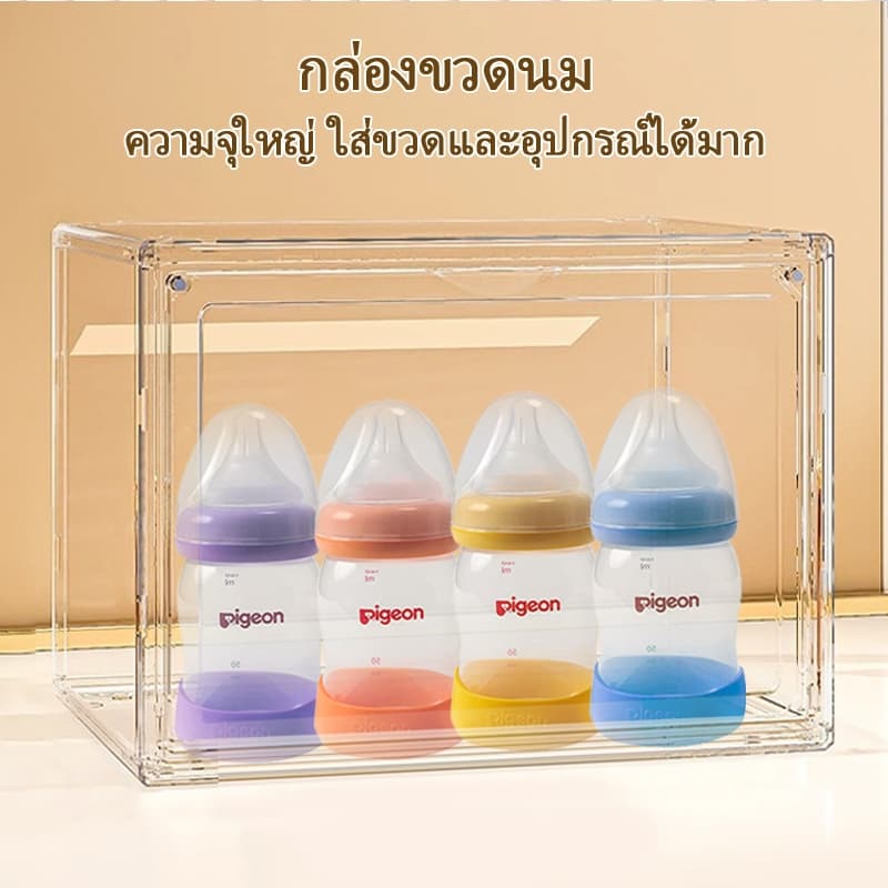 กล่องเก็บขวดนมเด็ก กล่องเก็บของใช้เด็ก 4 ชั้นความจุขนาดใหญ่ กันฝุ่นพร้อมฝาปิด รูปที่ 5