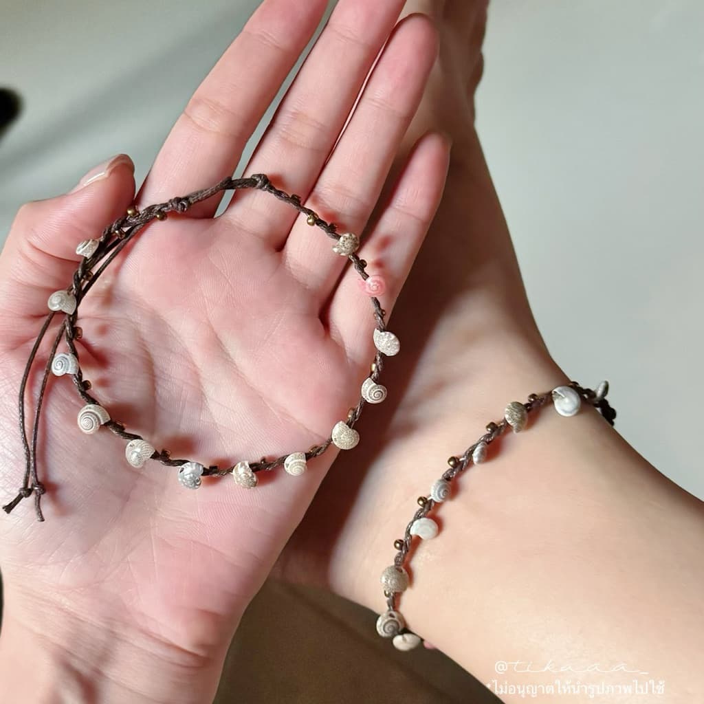 Handmade Natural Shell & Stone Anklet Bracelet – Natural Stone สร้อยข้อเท้าเชือกถัก มินิมอล หิน หอย รูปที่ 5
