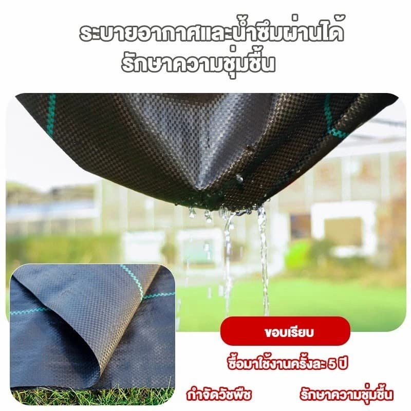 พลาสติกคลุมดิน ผ้าคลุมหญ้า พลาสติกคลุมวัชพืช กำจัดวัชพืช ผ้าคลุมวัชพืช พลาสติกเกรดส่งออก ผสมUV ฆ่าหญ้า 3×100 รูปที่ 5