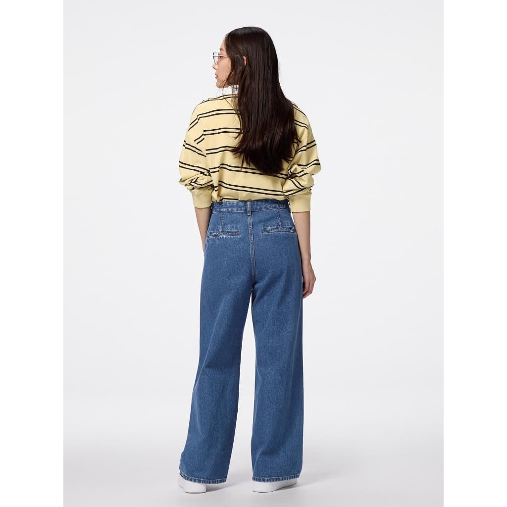 GU กางเกงผ้าเดนิมส์ จับจีบ ทรงขากว้างตรง เอวสูง /GU Denim Tuck Trouser รูปที่ 3