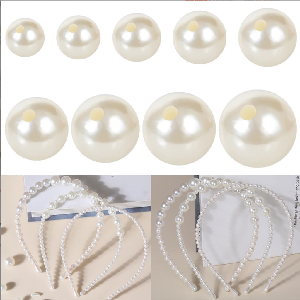 ลูกปัดไข่มุกจําลอง ABS ขนาด 3-20mm สีขาว สีเบจ รูตรง ลูกปัดมุกกลม สำหรับงาน DIY งานประดิษฐ์ รูปที่ 6