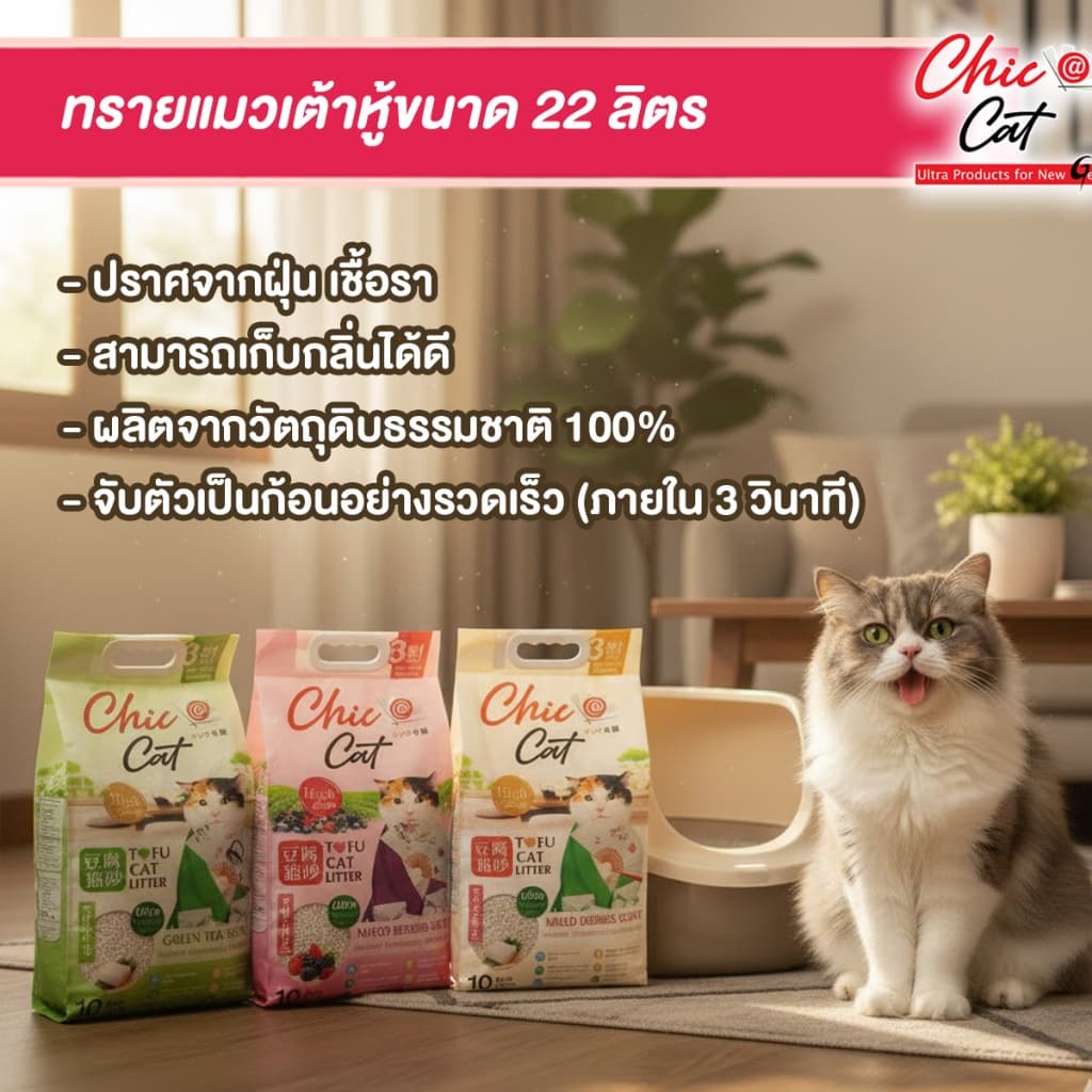 ทรายเต้าหู้ Chic@Cat 22 ลิตร ผลิตภัณฑ์สำหรับแมวเพื่อคนรุ่นใหม่ รูปที่ 7