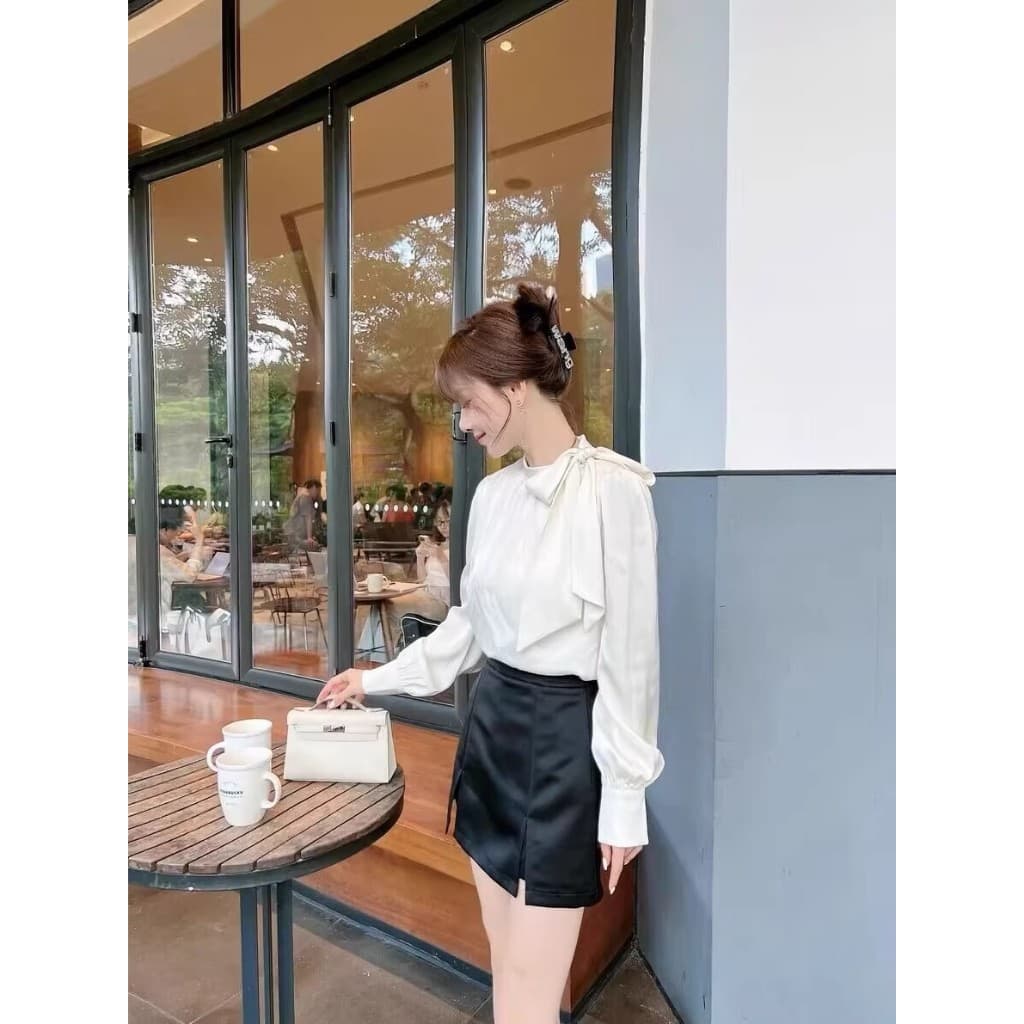 99316 akifoon.store เสื้อเบลาส์ผูกโบว์สไตล์เกาหลี/ฮ่องกงใหม่สำหรับผู้หญิง ดีไซน์เรียบง่ายแต่ใช้งานได้หลากหลาย เหมาะสำหรั รูปที่ 8