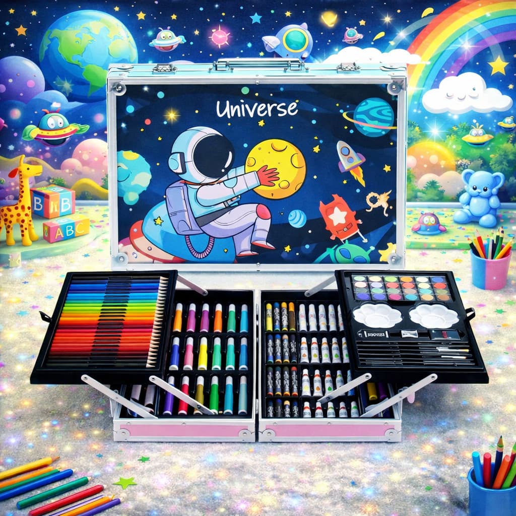 ชุดกล่องสี สีน้ำเด็กปากกาสีดินสอสี ชุดระบายสี 2 ชั้น 145 ชิ้น กล่องสีพาเลท ศิลปะสำหรับเด็ก รูปที่ 2