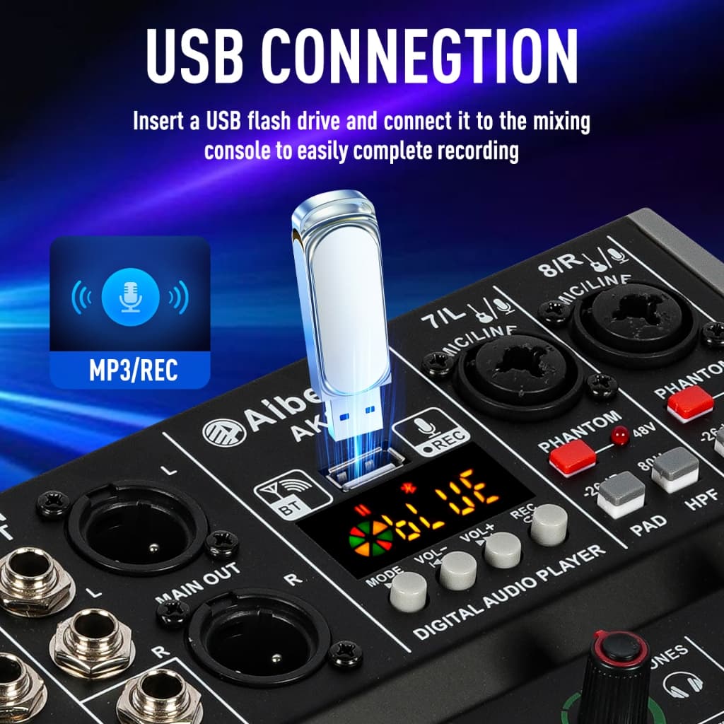 Ready Stock Audio Mixer ผลิตภัณฑ์ในสต็อก ABD-AK4/6/8 Channel มิกเซอร์เสียงมืออาชีพ 99 DSP เสียงบลูทูธ USB อินเตอร์เฟซเสี รูปที่ 3