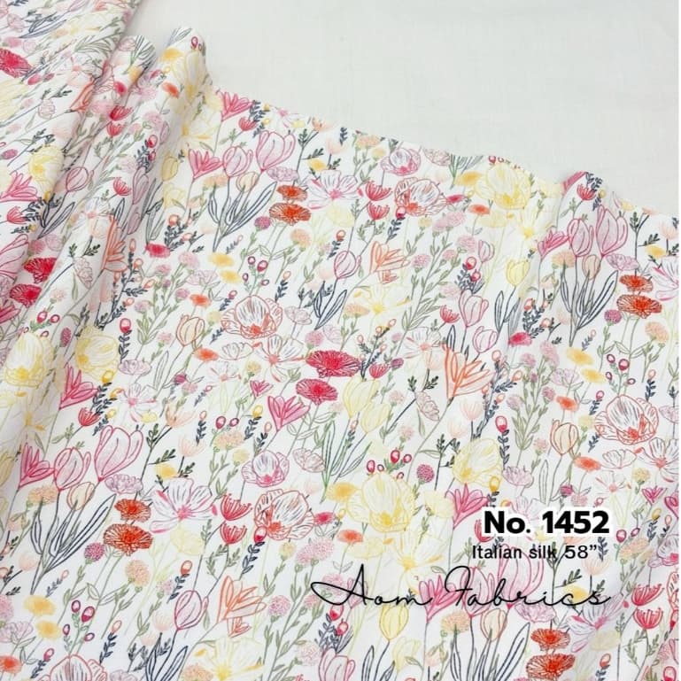 Aom Fabrics ผ้าไหมอิตาลี่เกรดA No.1450-1455 120 แกรม หน้ากว้าง 58 นิ้ว เนื้อนุ่มลื่น ไม่บาง ลายสวยมากก รูปที่ 5