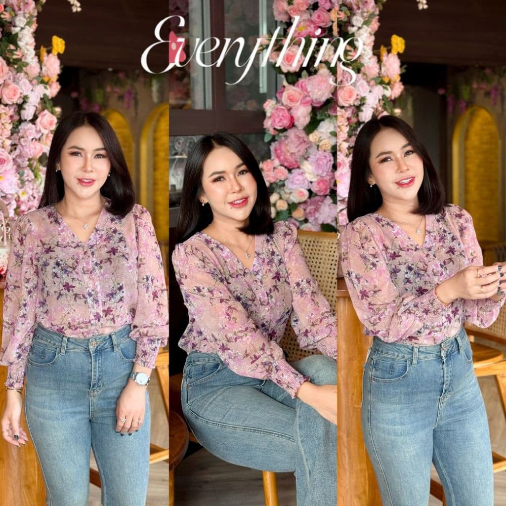 Everything2019 - เสื้อทำงานผู้หญิงคอวี แขนยาวปลายแขนจั้ม รุ่นขายดี XS-3XL รูปที่ 9