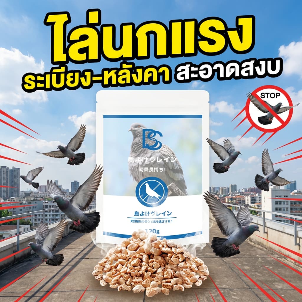 ไล่นกแรง เห็นผลทันที! เม็ดไล่นก กันนก ยาไล่นก ไล่นกกระจอก ไล่นกพิราบ ปลอดภัย ไร้สารพิษ รูปที่ 1