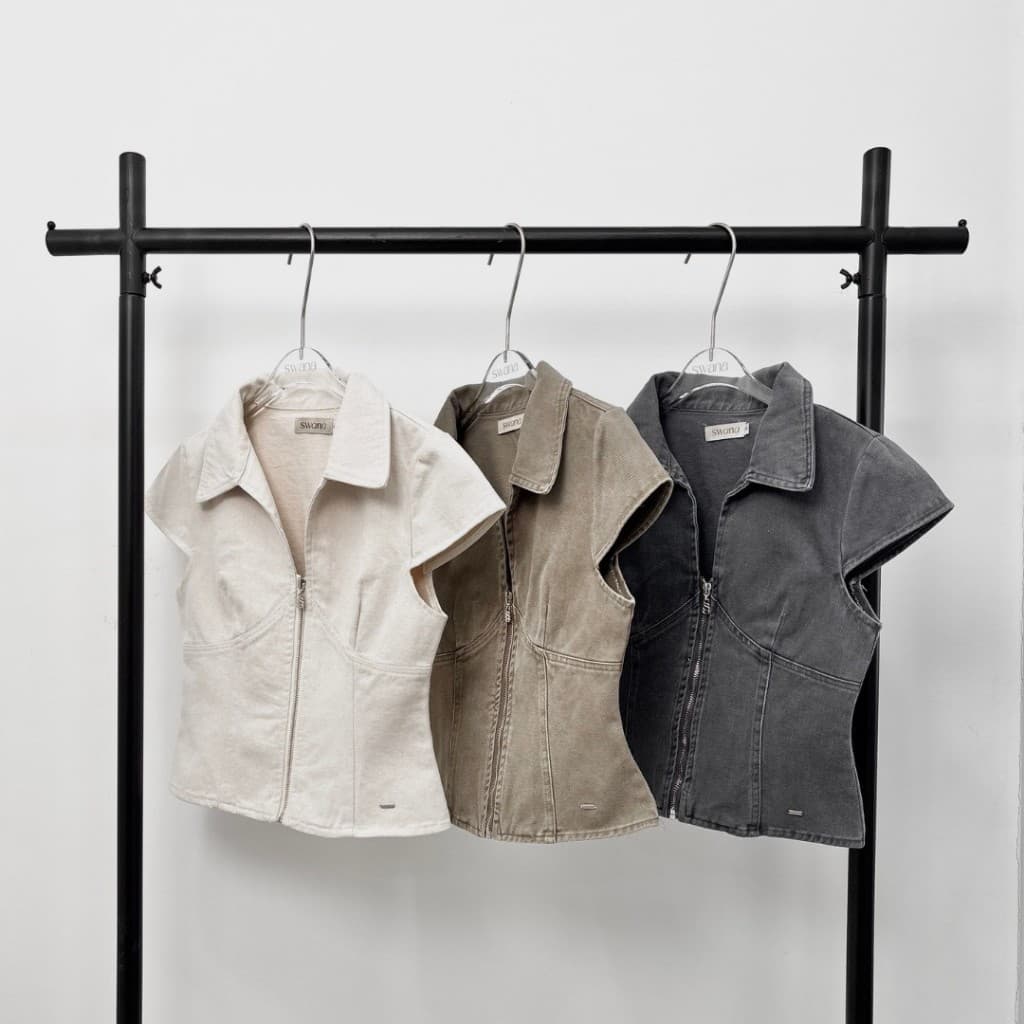 Swana.ss - Sonnet cotton zip top XS-3XL แค่เสื้อ เสิ้อแขนสั้น คอปก รูปที่ 2