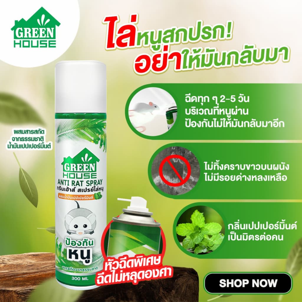 Green House สเปรย์ไล่หนู 300 มล. หัวฉีดรุ่นพิเศษ สูตรธรรมชาติ เจลไล่หนู 80 กรัม Anti-Rat Spray & Gel รูปที่ 8