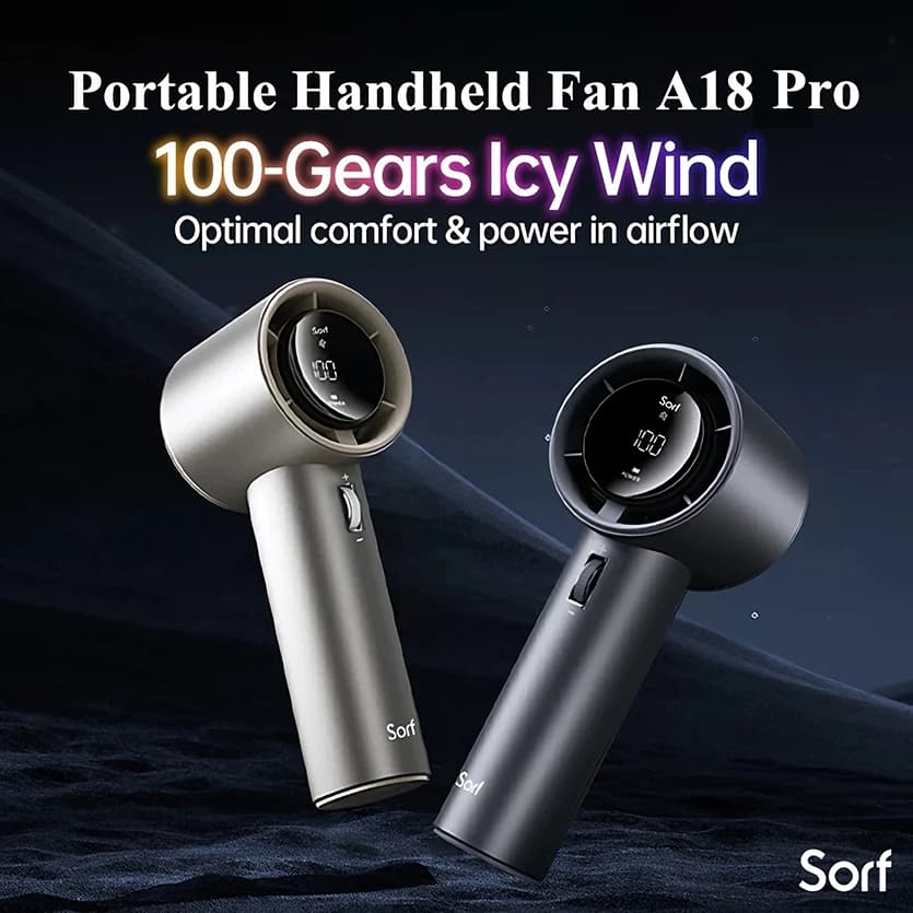 Sorf A18Pro Handheld Fan พัดลมมือถือ ปรับระดับได้ 100 ระดับ พัดลมพกพา ไม่มีใบมีด ชาร์จใหม่ได้ ใช้งานได้ 19.5 ชม รูปที่ 1