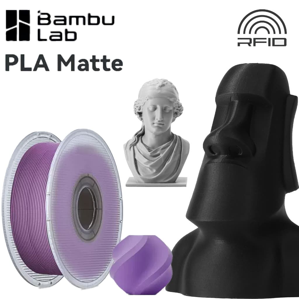 Bambu Lab With Spool PLA Matte ด้าน มีความเหนียวสูง ลอกออกง่าย ความเร็วสูงและพิมพ์ง่าย RFID รูปที่ 1