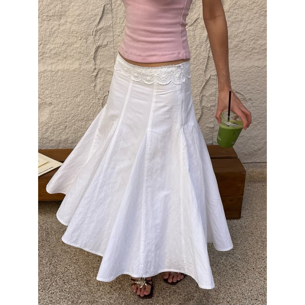 Benabaker Lora Skirt กระโปรงยาวแต่งขอบลูกไม้ มีซับใน ผ้าหนาอย่างดี รูปที่ 1