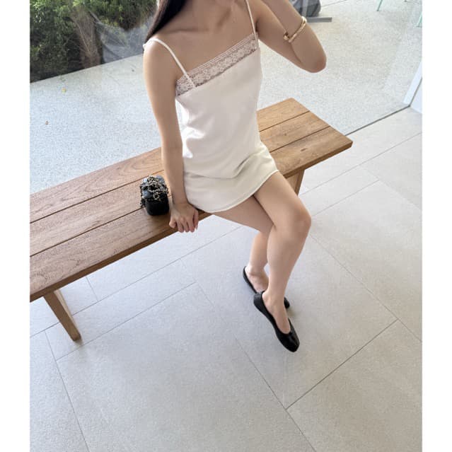 LE DOS - Hailey Mini Dress เดรสสั้น สายเดี่ยวลายลูกไม้ รูปที่ 6