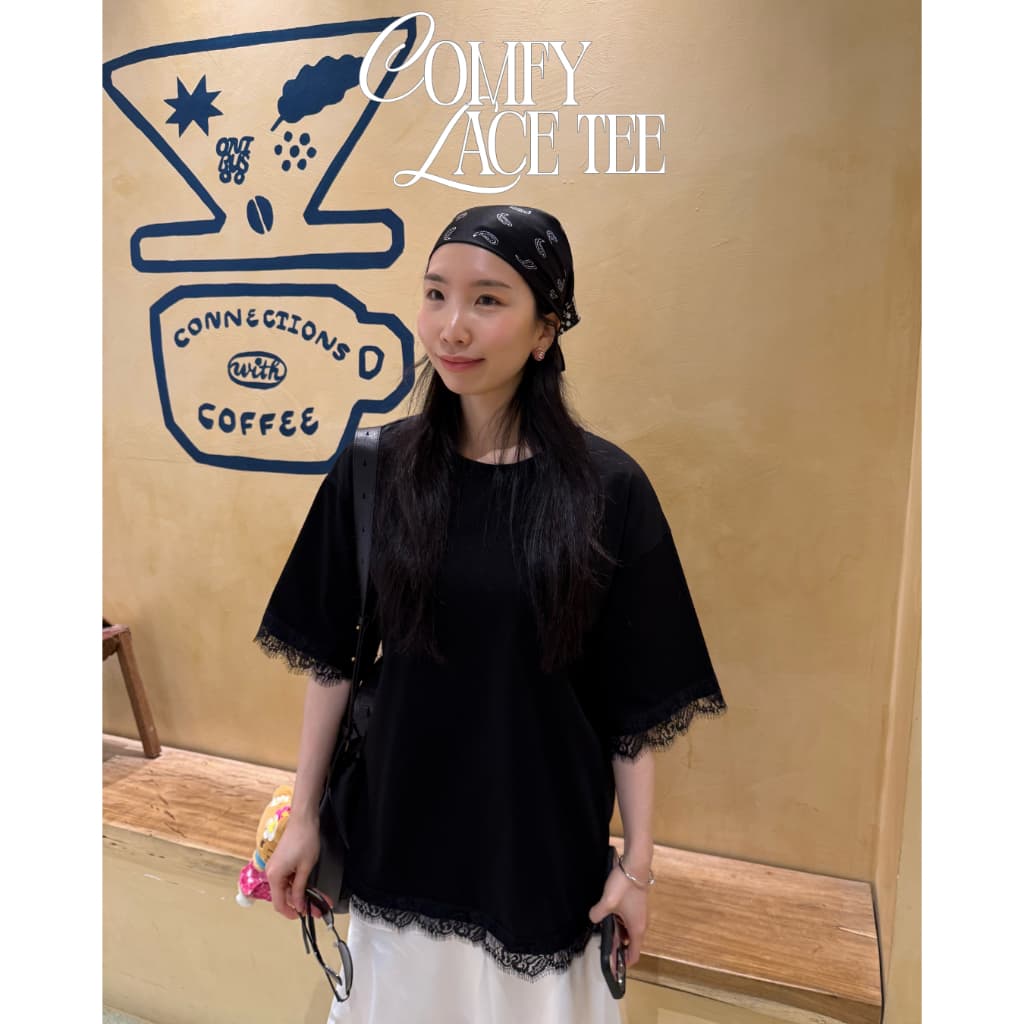 UIUI | COMFY LACE TEE เสื้อยืดลูกไม้โอเวอร์ไซส์ รูปที่ 4