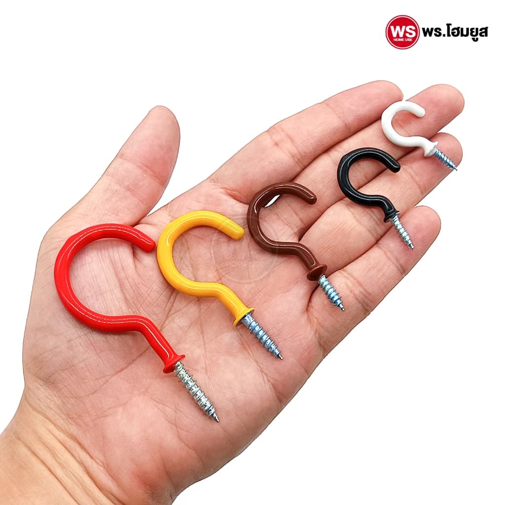 ตะขอตัว C ชุบซิงค์ หุ้มยางผสม แบบสกรู เกลียวปล่อย เหล็กซิงค์ขาว Hook Eye Screw มีหลายสี ขนาด รูปที่ 4
