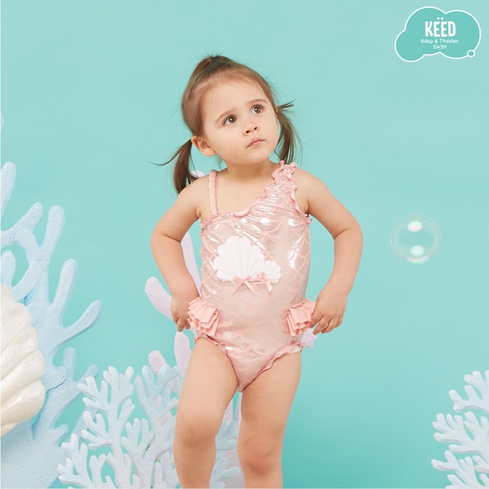 NEW KEED : MERMAID ชุดว่ายน้ำสีชมพูนู๊ด พิมพ์ลายเมลเมด กัน UV50+ รูปที่ 6
