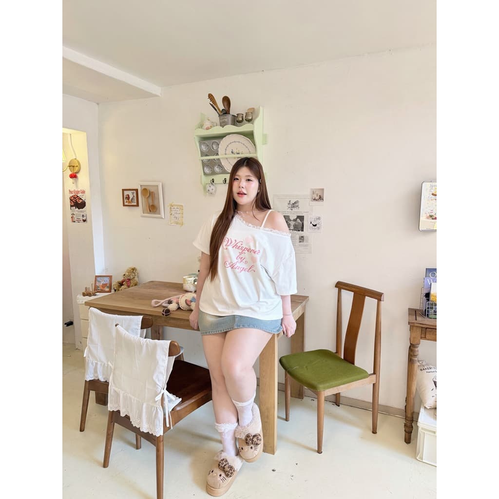 Angle heart off-shoulder top”เสื้อโอเวอร์ไซส์ปาดไหล่น้องสกรีนลายน่ารักมาก “ รูปที่ 3