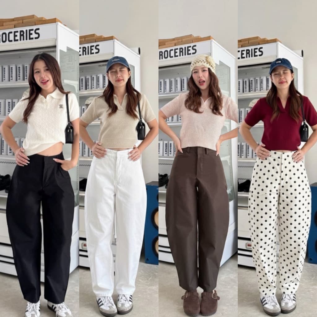 Barrell pants กางเกงบาเรลผ้าซูปเปอร์กึ่งยีนส์หนาอยู่ทรงสวย รูปที่ 1