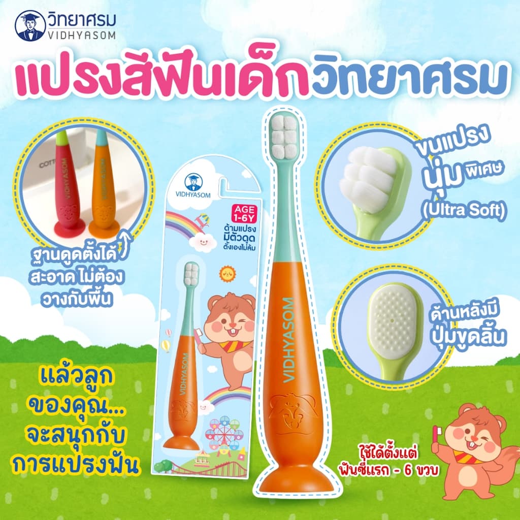 ส่งด่วนทันทีตัดรอบ5โมงแปรงสีฟันเด็ก ฐานดูดตั้งได้ ไม่ต้องวางพื้น ขนนุ่มพิเศษ ฟันซี่แรก 6เดือน-6ขวบ วิทยาศรม รูปที่ 4