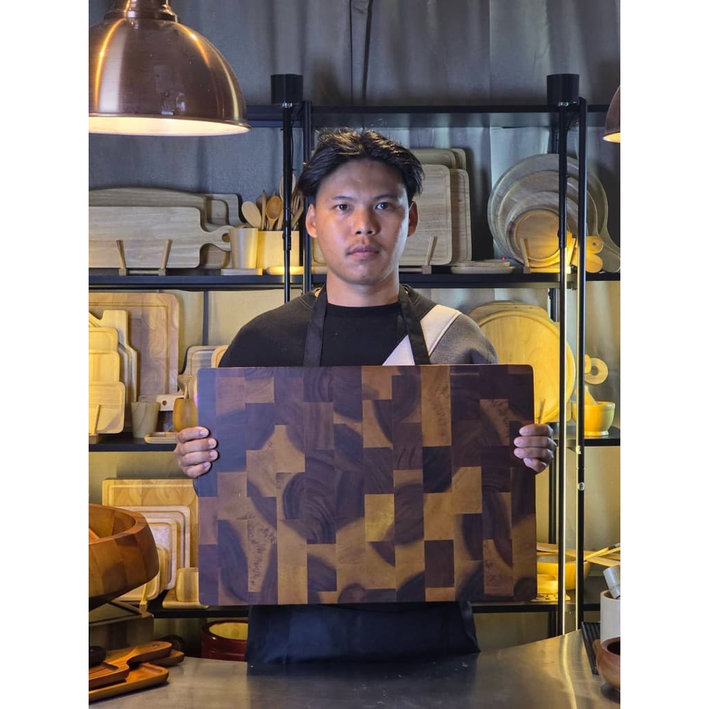 เขียงไม้ เขียงสเต็ก เขียงไม้เอ็นเกรนขนาดใหญ่ 14x19นิ้วหนา2นิ้ว ไม่ขึ้นรา ทนคม มีร่องจับ กันลื่น J103 รูปที่ 6