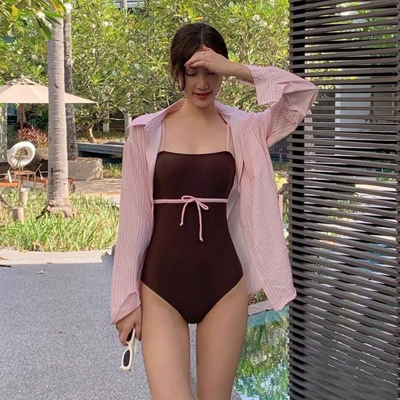 Hot.Bikiniชุดว่ายน้ำวันพีช ชุดว่ายน้ำสไตล์เกาหลีสำหรับผู้หญิง เซ็กซี่และเข้ารูป ทันสมัยและใช้งานได้หลากหลาย แห้งไว รูปที่ 8