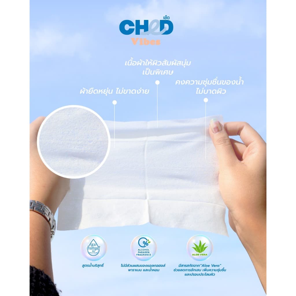 CHED Vibes Size.Family Hygienic Wipes ทิชชู่เปียก สูตรน้ำบริสุทธิ์ แพ็ค 72 แผ่น/ห่อ รูปที่ 2