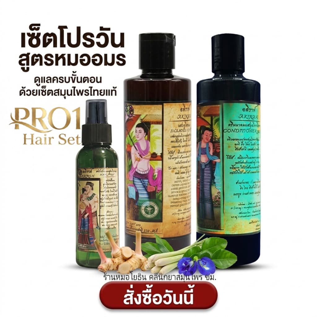 เซ็ตโปรวัน Pro1 สูตรหมออมร แชมพูสระผม ครีมนวด และสเปรย์บำรุง สมุนไพรโบราณ รหัส C1 N1 S1 รูปที่ 1