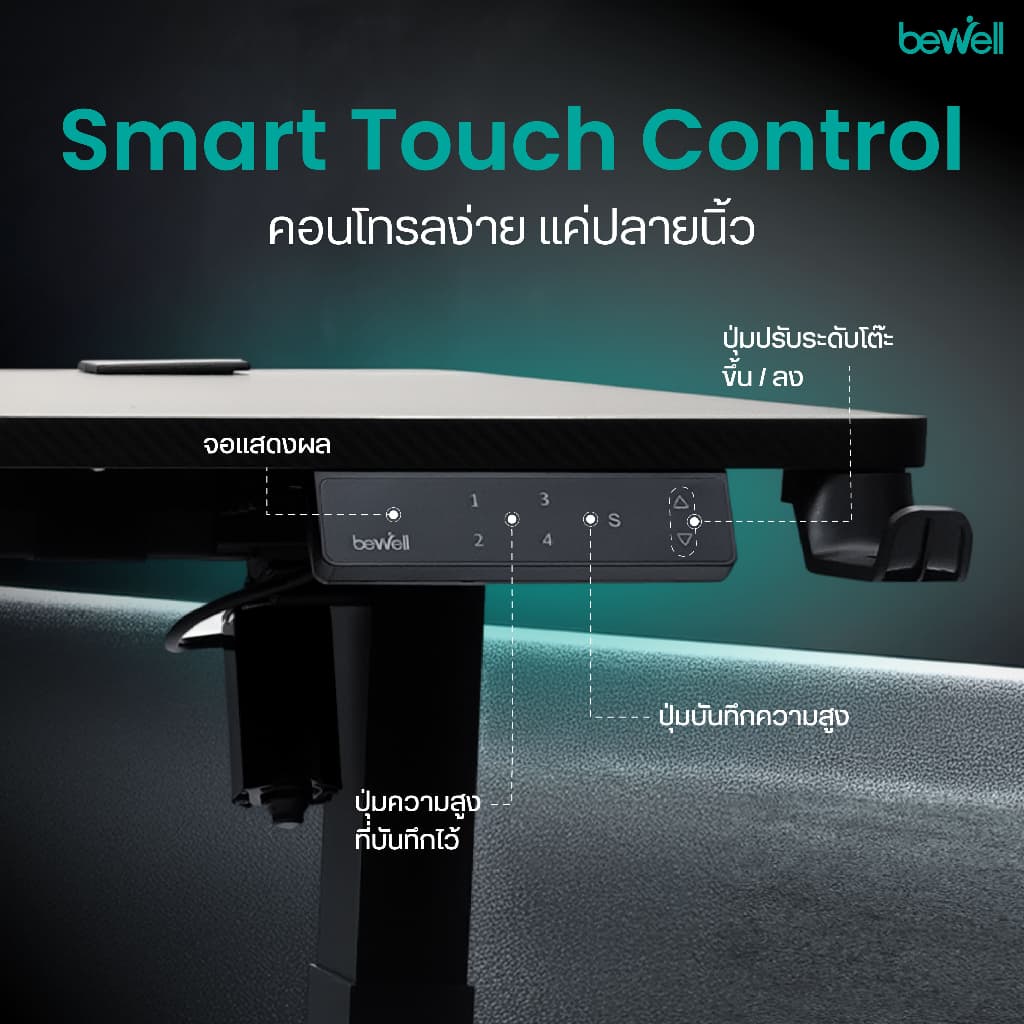 Bewell โต๊ะเกมมิ่งปรับระดับไฟฟ้าเพื่อสุขภาพ ฟีเจอร์ครบ ที่แขวนหูฟังที่วางแก้ว พอร์ต USB รับประกัน2ปี รูปที่ 8