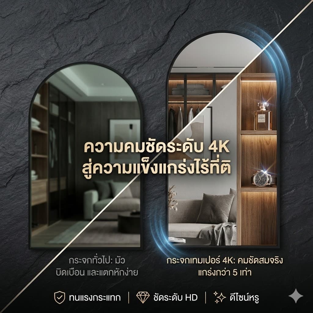 LPกระจกเต็มตัว 150/165/180CM ชนิดตั้งพื้น/ติดผนัง ไม่ต้องประกอบ วัสดุ กระจกนิรภัย จะไม่แตก รูปที่ 5