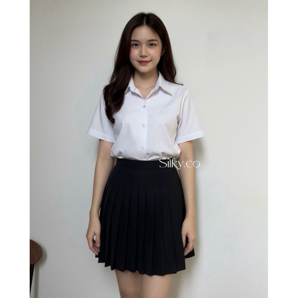 เสื้อนักศึกษาทรงกระบอก สีขาวนวล หน้าหลังว่าง ไม่มีกระเป๋า ถูกระเบียบ รูปที่ 2
