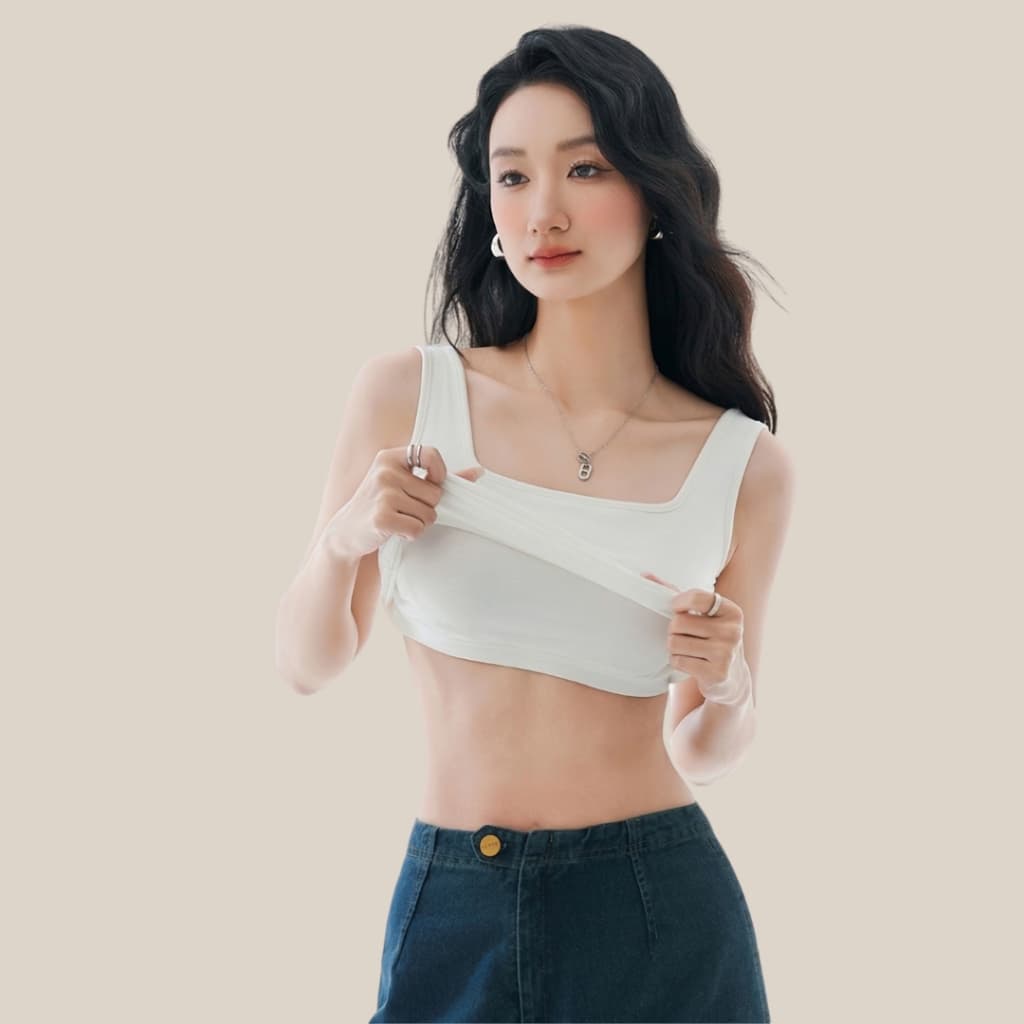 WsimpleBra | Gaia Crop Top เสื้อกล้าม ทรงครอป ไขว้หลัง มีบราในตัว เลิกใส่ชุดชั้นในและซิลิโคลปิดจุก รูปที่ 4